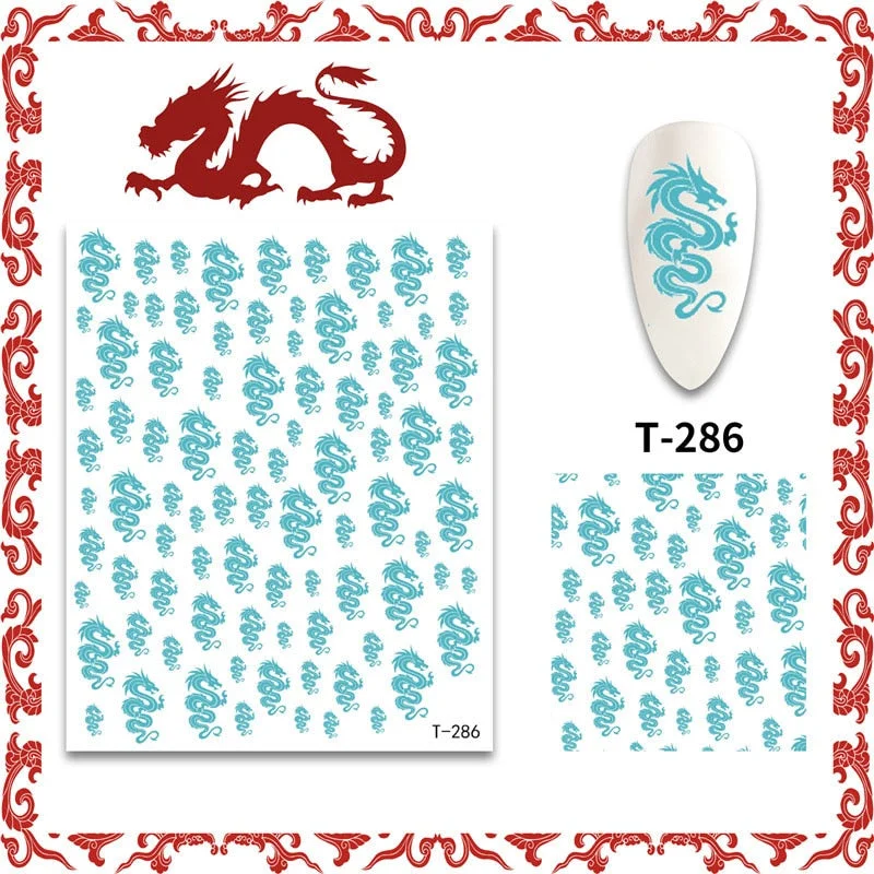New 3D Nail Art Stickers Decals Red Black Dragons Design Colorful Adhesive Stickers Nail Art Decoration-Nail Inspo
