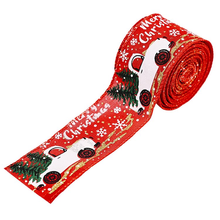 197 in. Christmas Cars On Natural Wired Ribbon