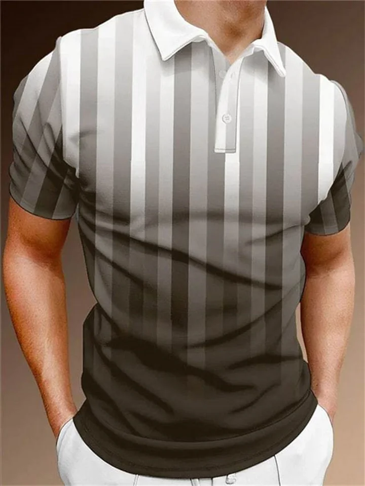 Fashion Men's Lapel Button Polo Shirt Striped Pattern Print S M L XL 2XL 3XL 4XL 5XL 6XL-Cosfine