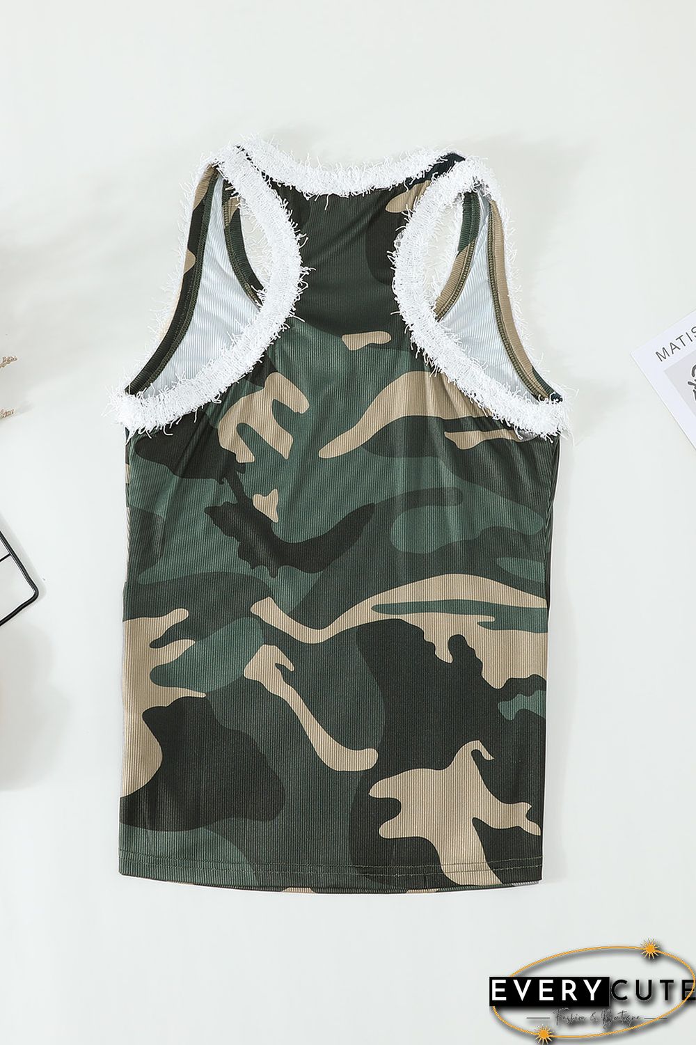 Green Scoop Neck Sleeveless Camo Print Skinny Tank Top