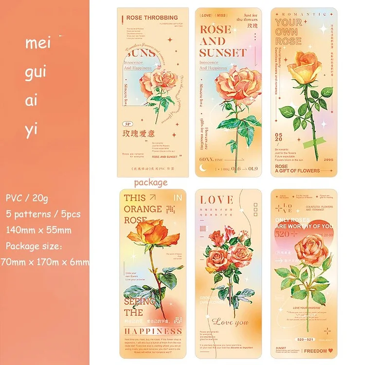 Journalsay 5 Sheets Vintage Flower Theme PVC Bookmark