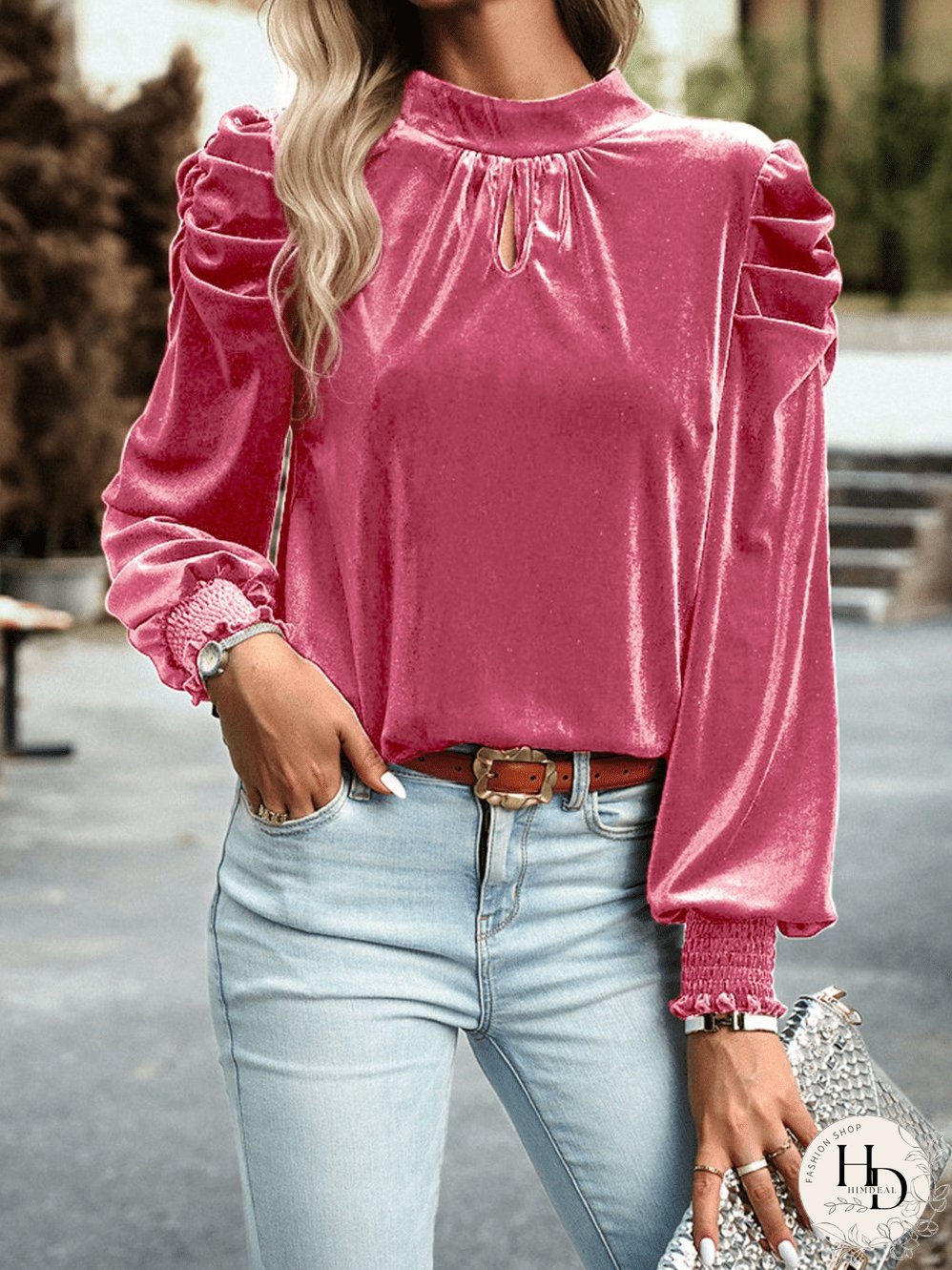 Solid Color Chiffon Loose V-Neck Long Sleeve T-Shirt