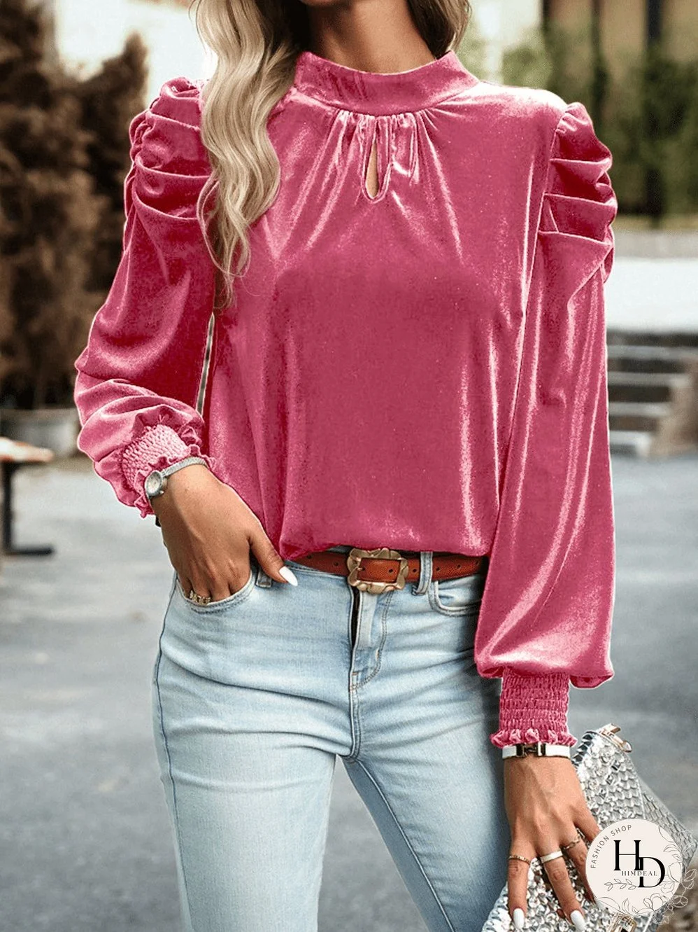 Solid Color Chiffon Loose V-Neck Long Sleeve T-Shirt