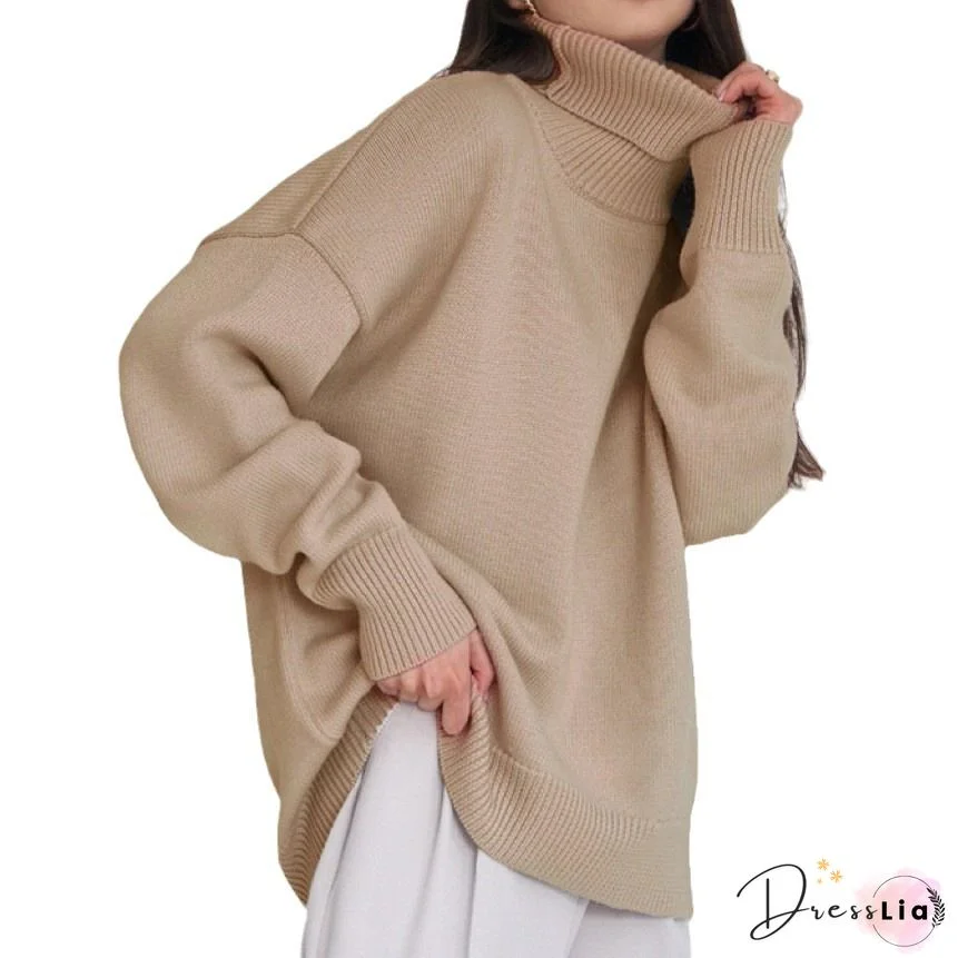 Green Turtleneck Knitted Casual Solid Sweater