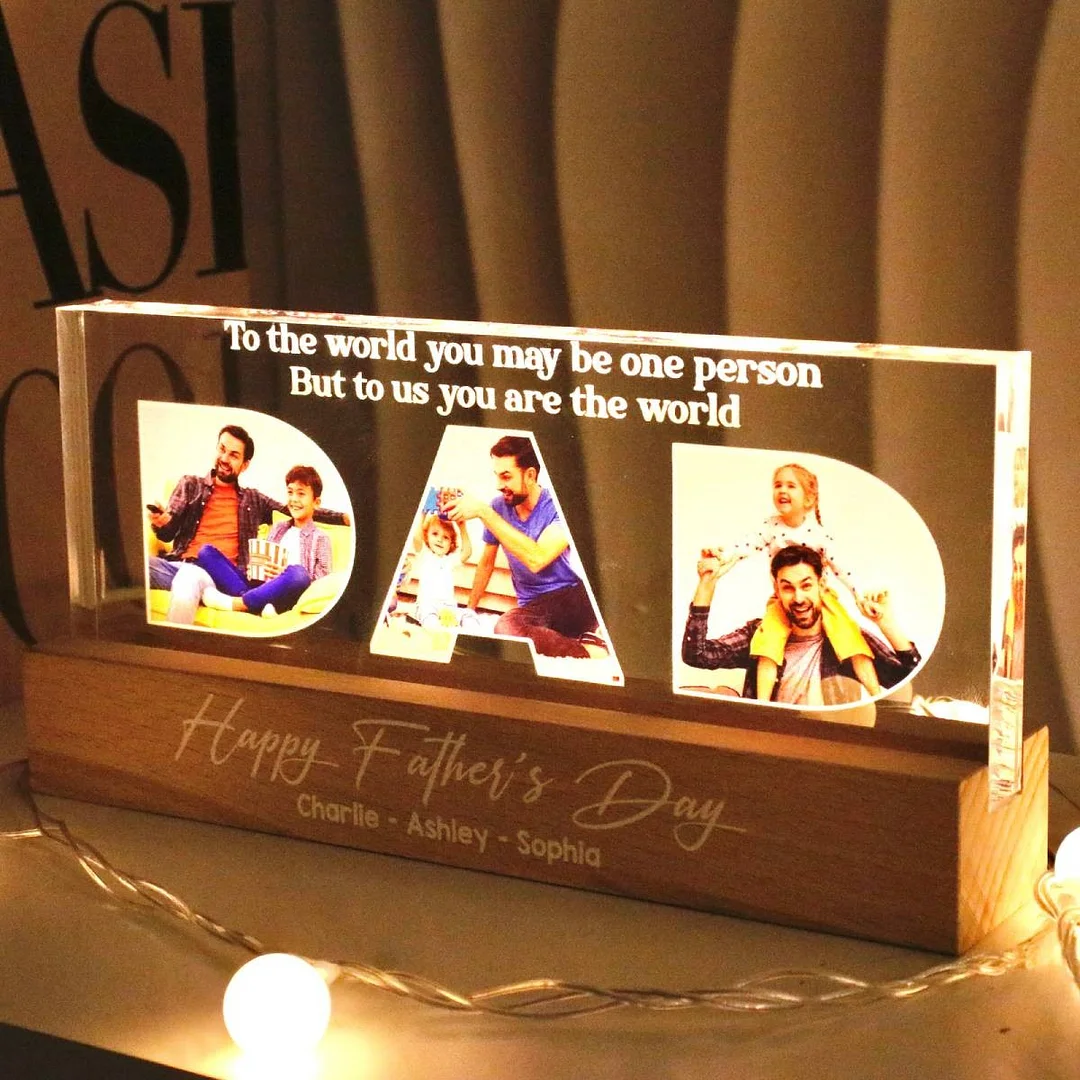 DAD Photo Insert Happy Father‘s Day Personalized Acrylic Block LED Night Light