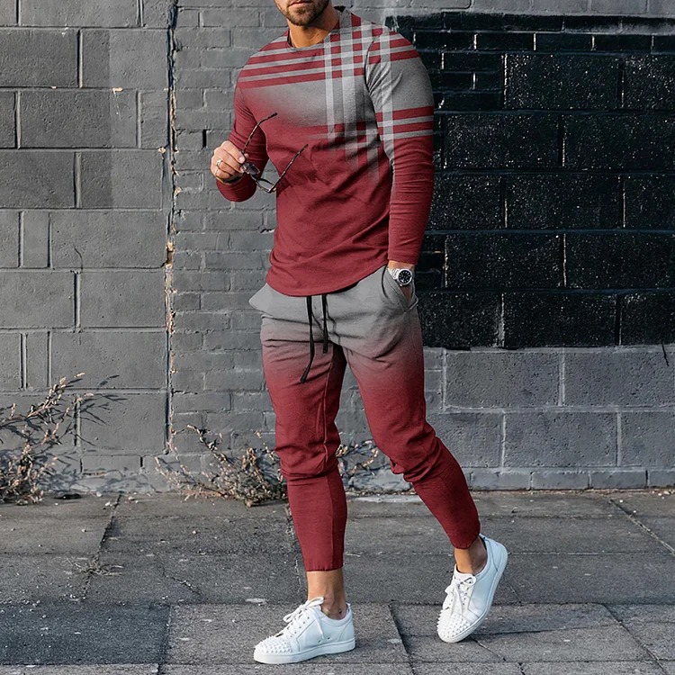 Men's Fashion Long Sleeve T-Shirt And PantsTwo Piece Set