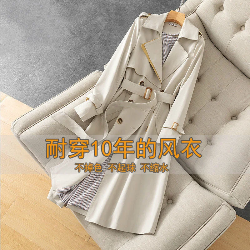 Trench Coat For Women Autumn Winter Elegant Women Double Breasted Solid Cloak Female Korean Style High-end Trench With Belt