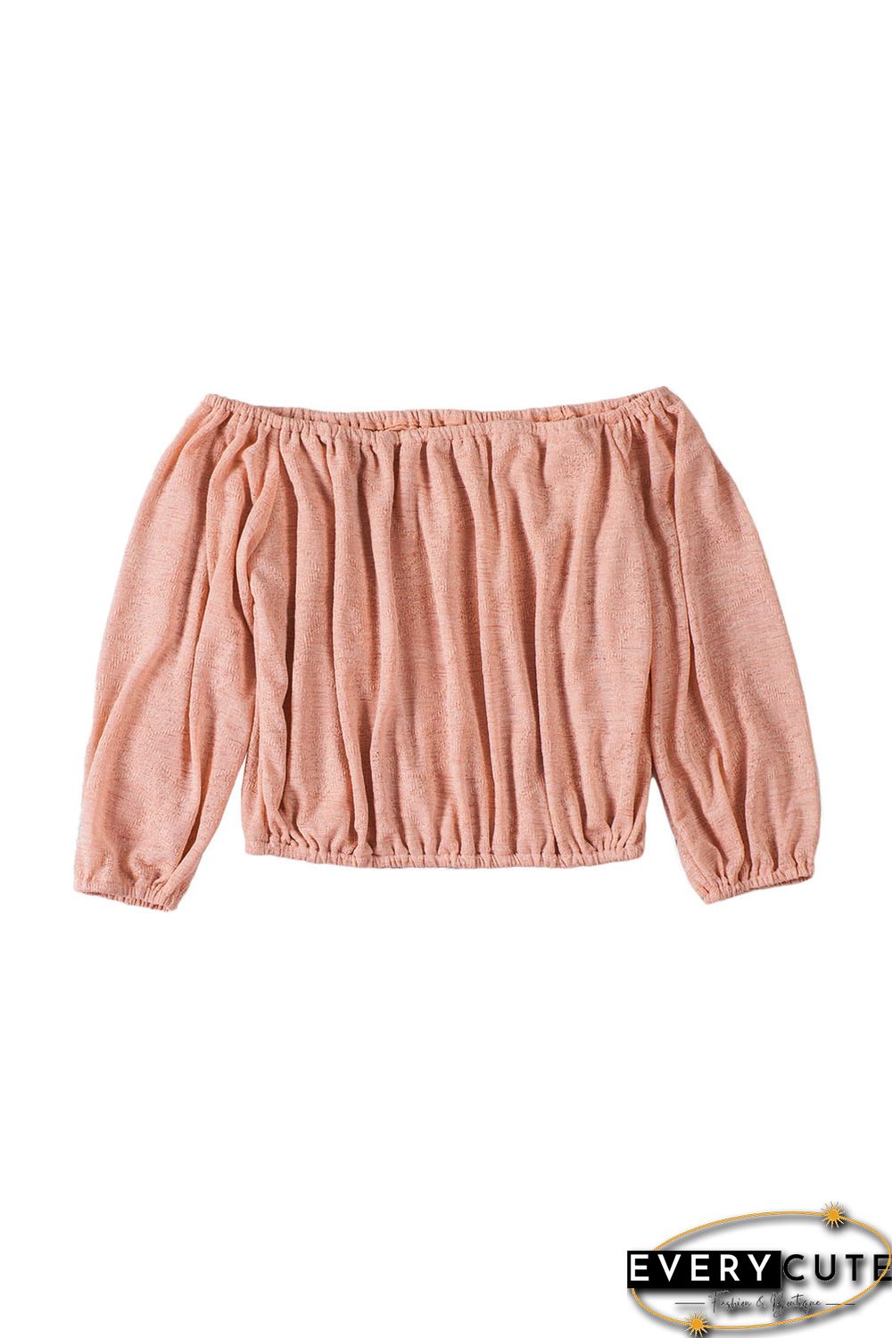 Pink Subtle Jacquard Long Sleeve Off Shoulder Blouse