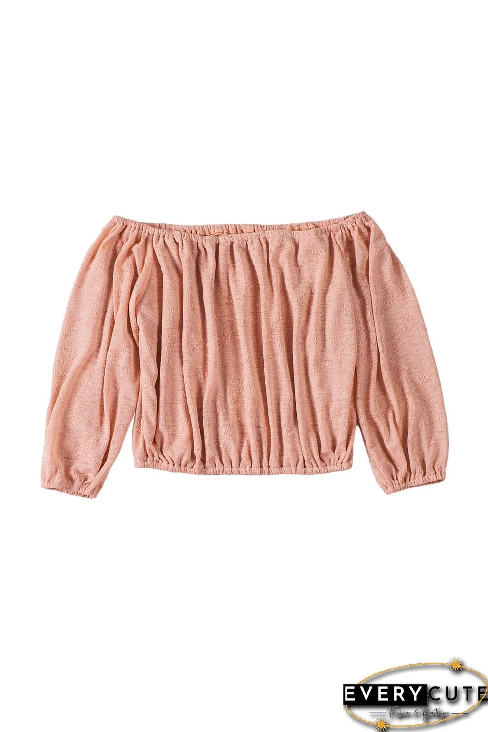 Pink Subtle Jacquard Long Sleeve Off Shoulder Blouse