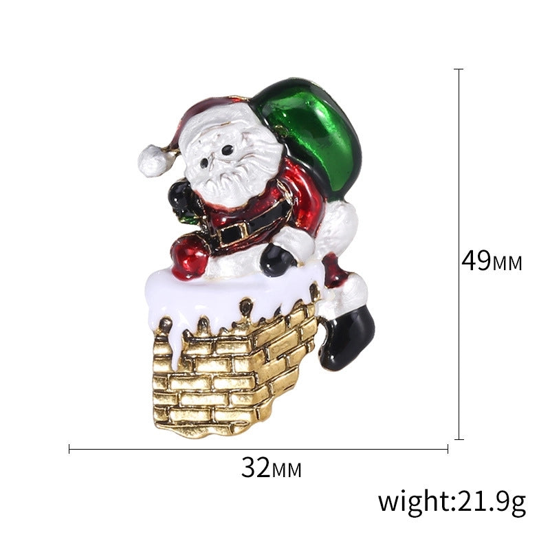 Cute Classic Style Pin Santa Claus Snowflake Elk Alloy Enamel Inlay Rhinestones Unisex Brooches
