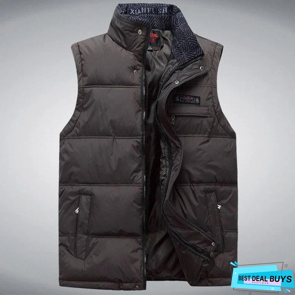 Men's Sleeveless Vest Homme Winter Casual Coats Male Cotton-Padded Men's Warm Vest Men Waistcoat Plus Size