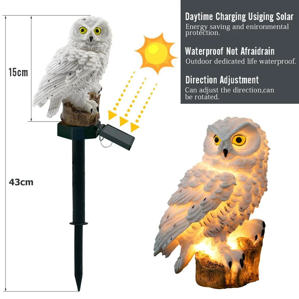 Solar Power LED Owl Lawn Light Waterproof Garden Landscape Lamp (White)