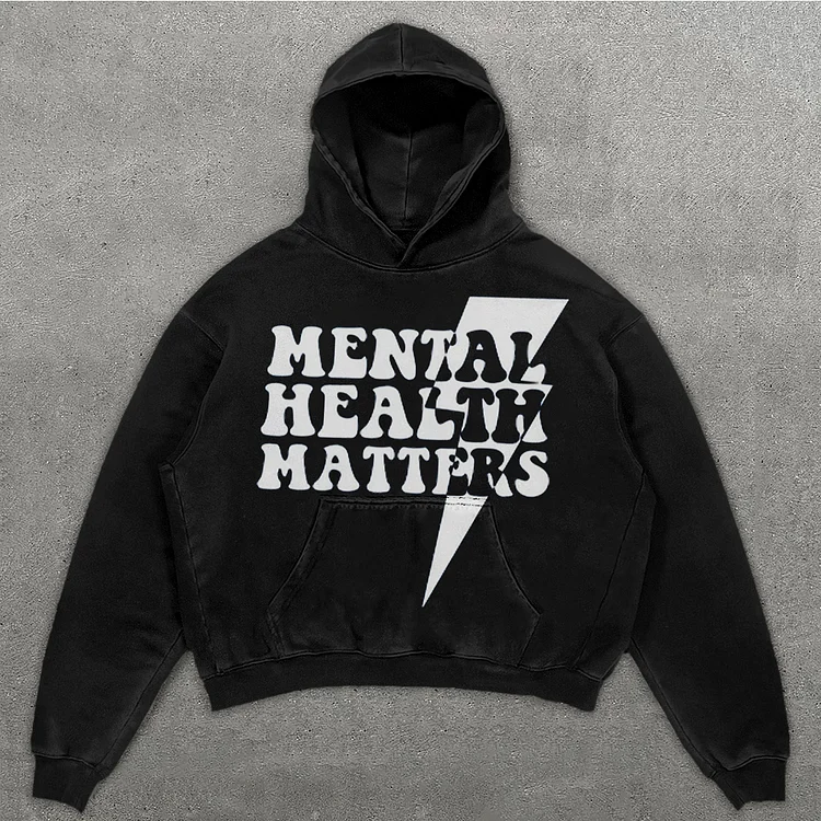 Sopula Relaxed Vintage Mental Health Matters Graphic Casual Street Washed Hoodie