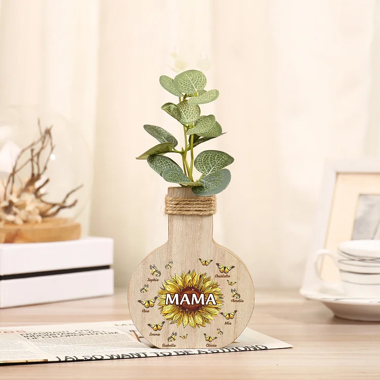Kettenmachen Holz Personalisierte 8 Namen & Text Sonnenblume Vase