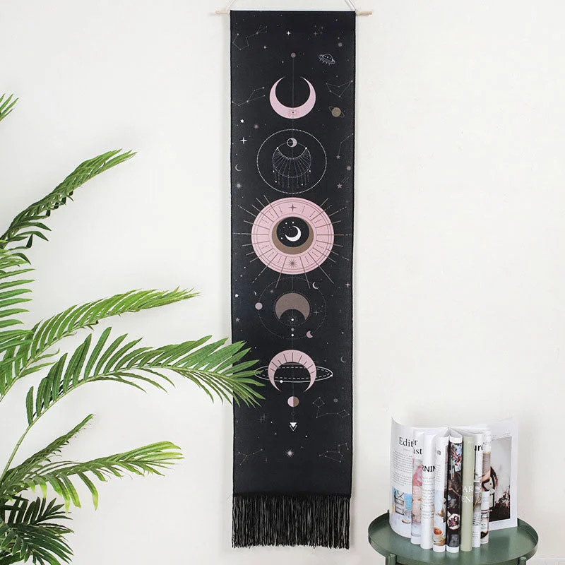 Moon Phases Tapestry Wall Art Hanging Tarot Witchcraft Tapestries HD Printing Sun Moon Tapestry Psychedelic Decor Tassel Carpet