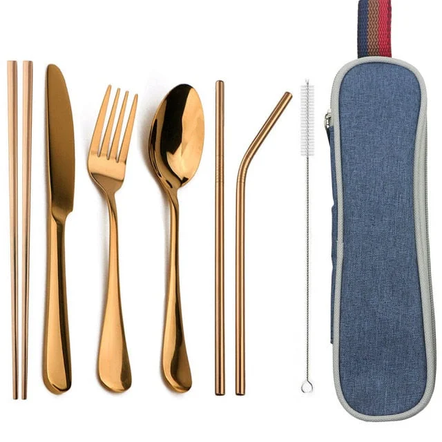 Eco-Friendly Cutlery Set Reusable Flatware with Portable Case