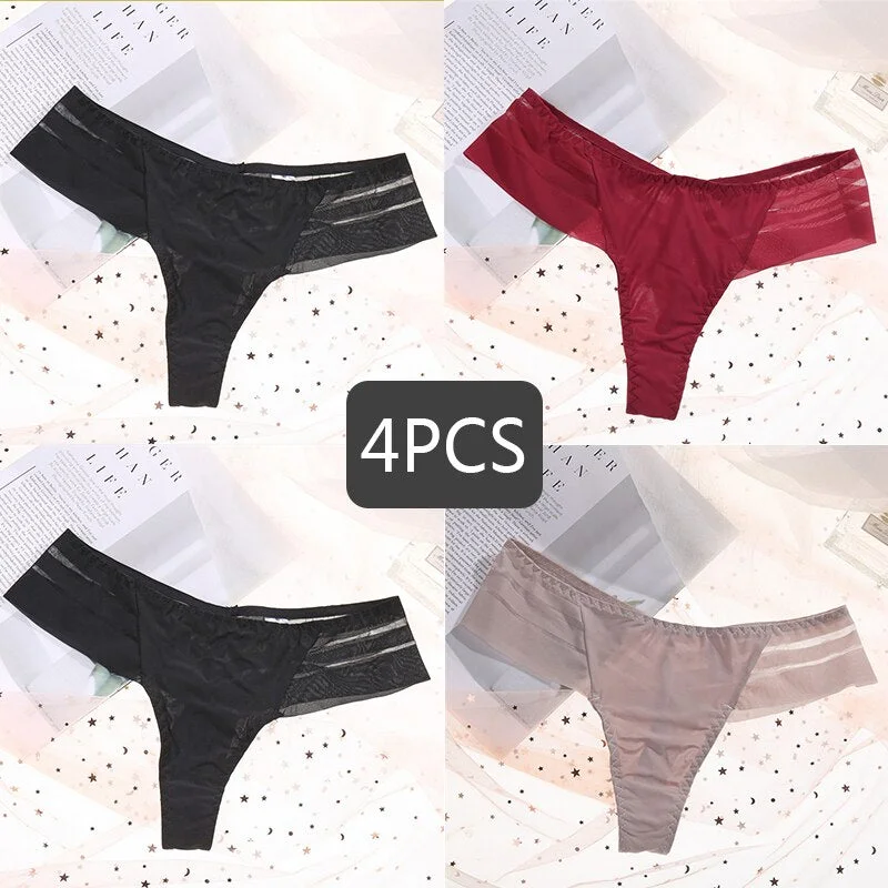 FINETOO Women's Sexy Lace Panties Seamless Cotton Crotch Breathable Ladies Transparent Underwear 4Pcs/set Comfortable Underpants