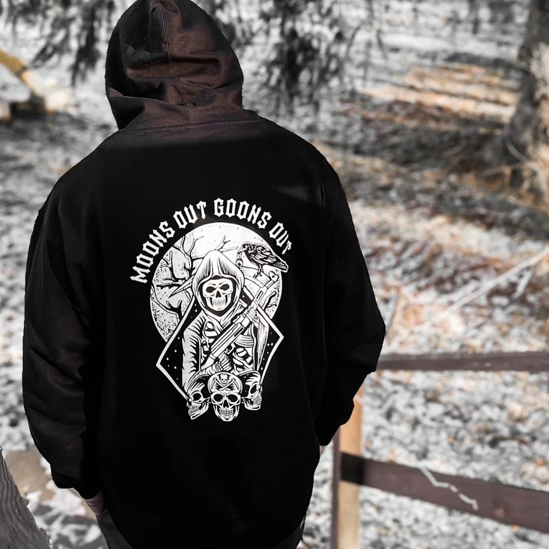 MOONS OUT GOONS OUT Skull Black Print Hoodie