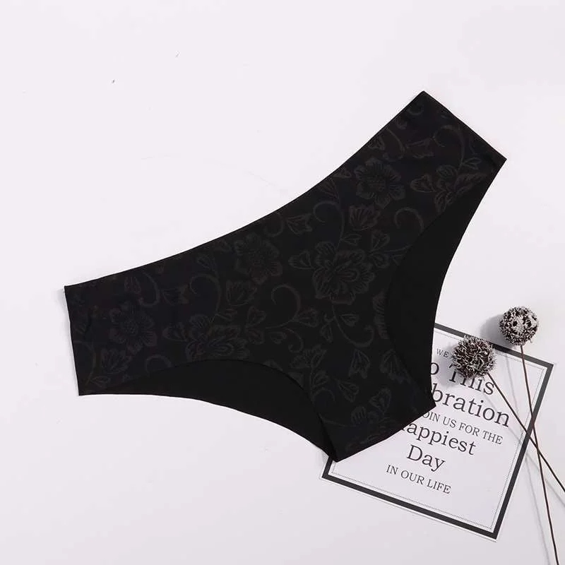 Women Ice-Silk Seamless Panties One-Piece Solid Color Sexy Briefs For Ladies Soft Floral Underwear Lingerie Plus Size XL