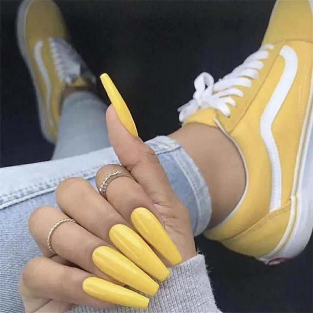 24pcs/Box  Fashion Long Coffin False Nails Wearable Ballerina Fake Nails Full Cover Nail Tips Detachable fake nail with design
