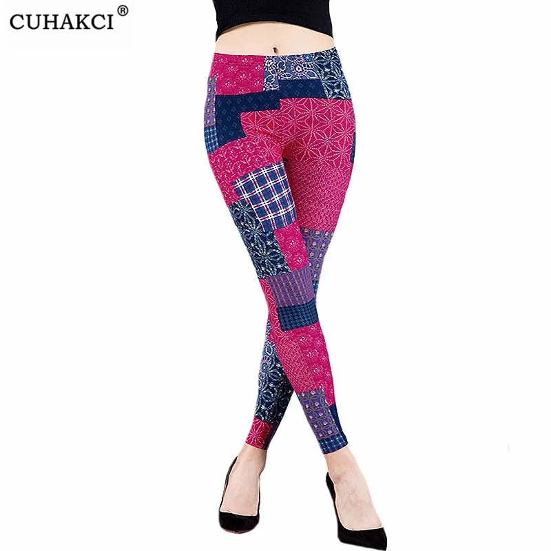 CUHAKCI Sexy Patch Print Legging Pencil Pants Female Fitness Jeggings Women Lady Streetwear Workout Trousers
