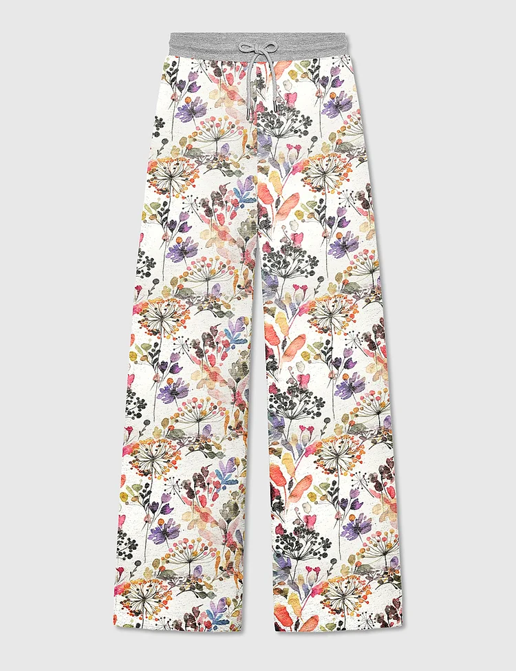Women&rsquo;s Wild Grasses Watercolor Floral Whimsical Nature Medium Playful Pink Rustic Tie Pants