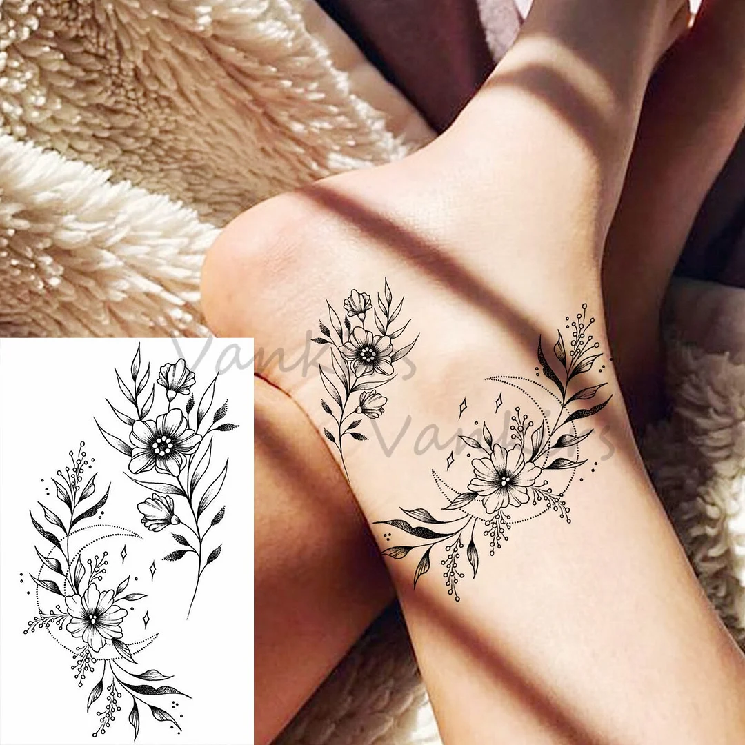 Sdrawing Cloud Coconut Tree Temporary Tattoos For Adults Girls Tiger Flower Compass Mountain Fake Tattoo Sticker Arm Leg Tatoos