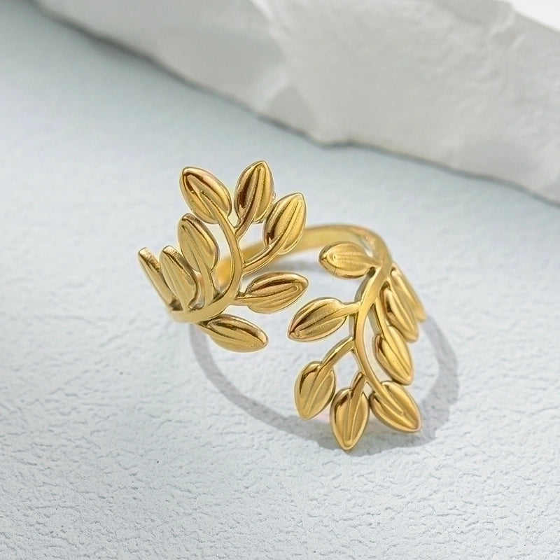 Vintage Style Leaf Stainless Steel Rings