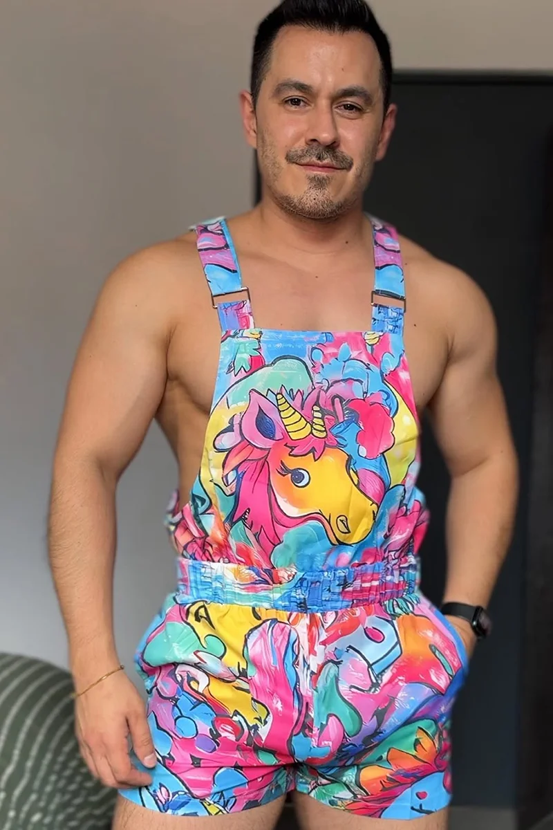 Ciciful Neon Graffiti Chaos Print Festival Shorts Overalls