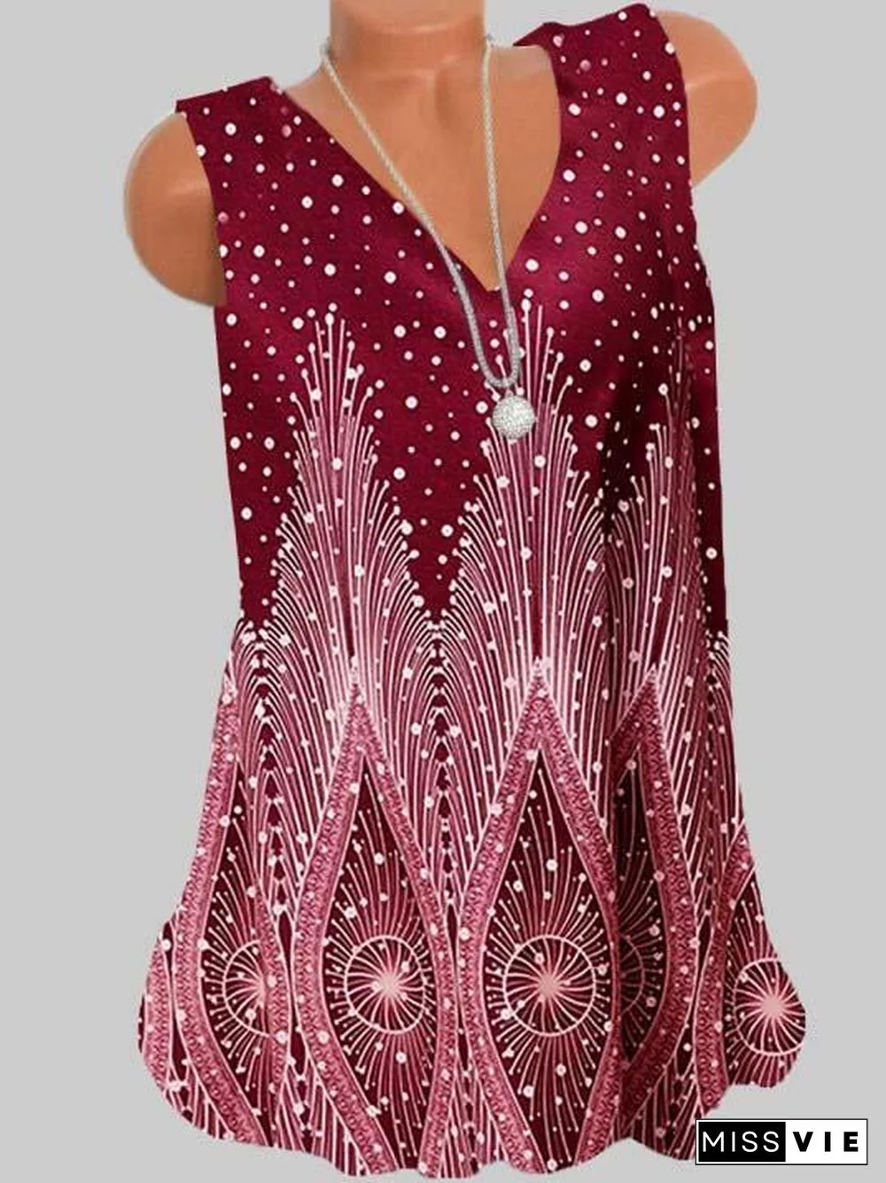 Women Sleeveless V-neck Printed Top Vest