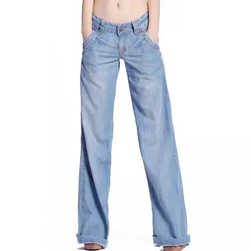 Women's Fashion Slim Long Section Casual Pants Temperament Casual Comfortable Trousers Vintage Wide-legged perfect Loose Jeans