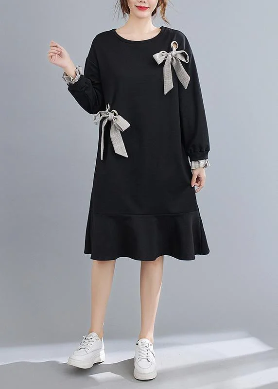 Italian O Neck Bow Spring Dresses Photography Black Robe Dresses ( Limited Stock)