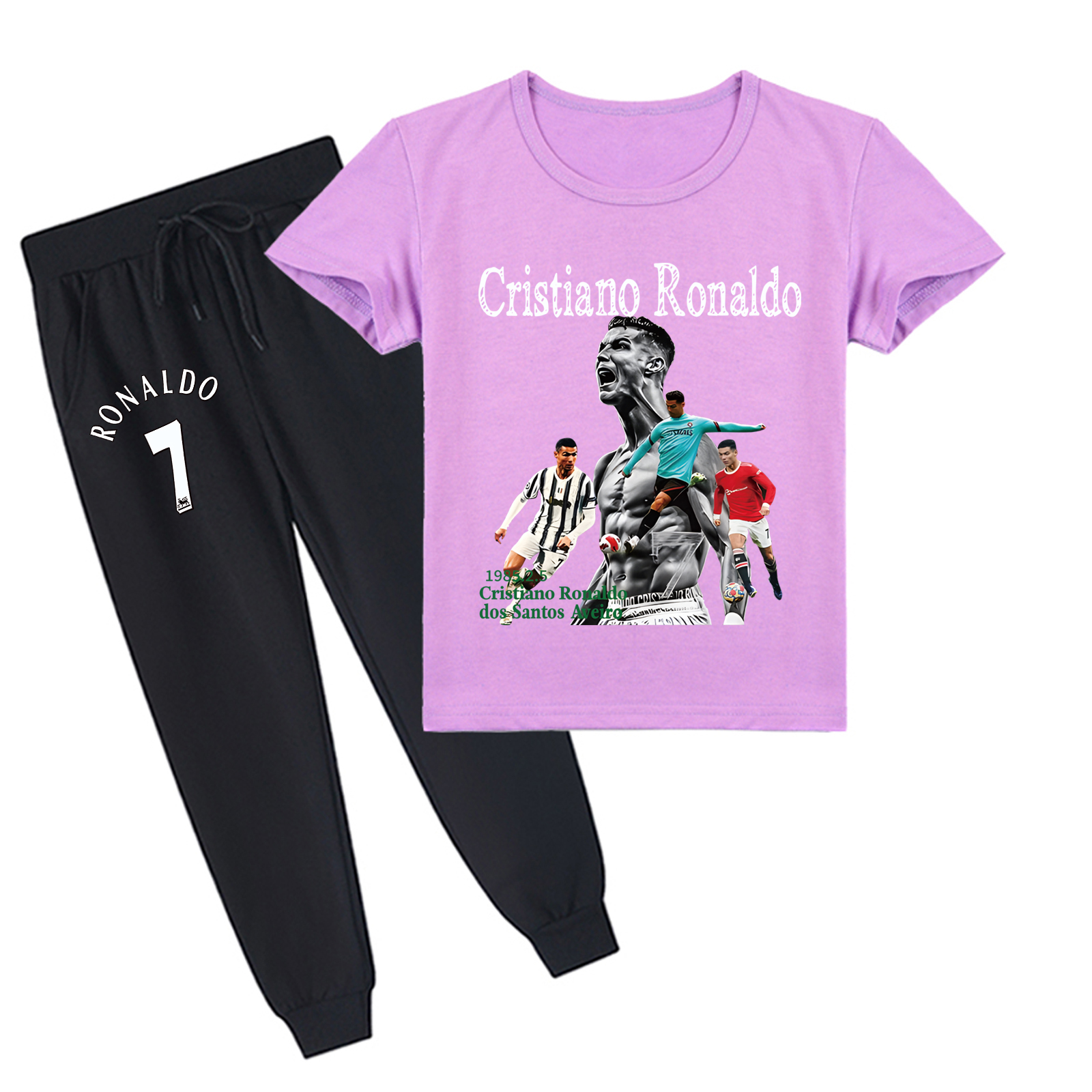 Mayoulove Kids' Cristiano Ronaldo Short Sleeve T-Shirt Set - Fun Soccer Style for Boys  Girls, Perfect Gift-Mayoulove