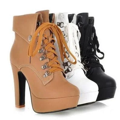 Black/White/Brown Elegant Laced High Heel Boots S12831