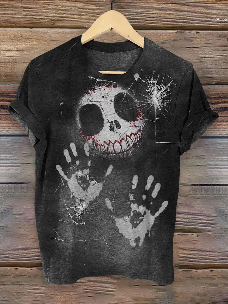 Teecade Teecade Punk Skull Gothic Art Pattern Print T-shirt