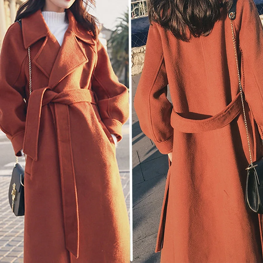 Long Office lady Elegant Collar Loose 2021 New Fashion Winter Outerwear Woolen Overcoat Woman Femme Hiver Wool Coats