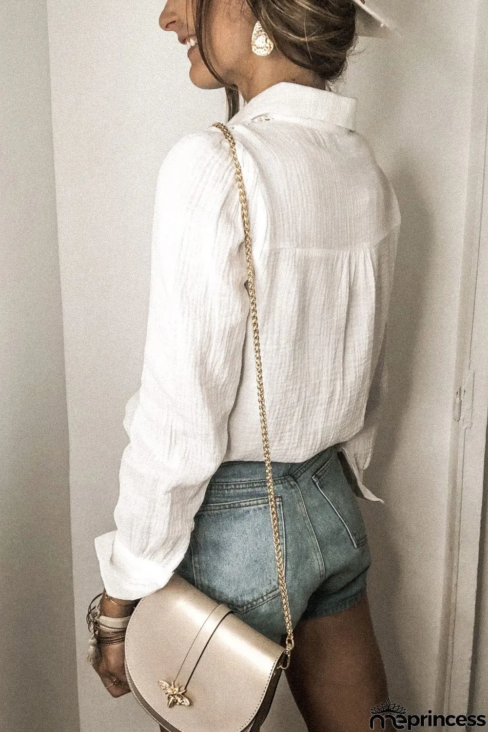 Floral Lace Hollow-out Splicing Crinkled Shirt