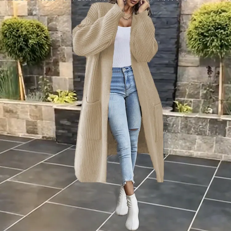 Uveng Women Long Knitted Casual Vintage Solid Color Loose Sweater Coat Fashion Basic All-Match Solid Cardigans New 2022