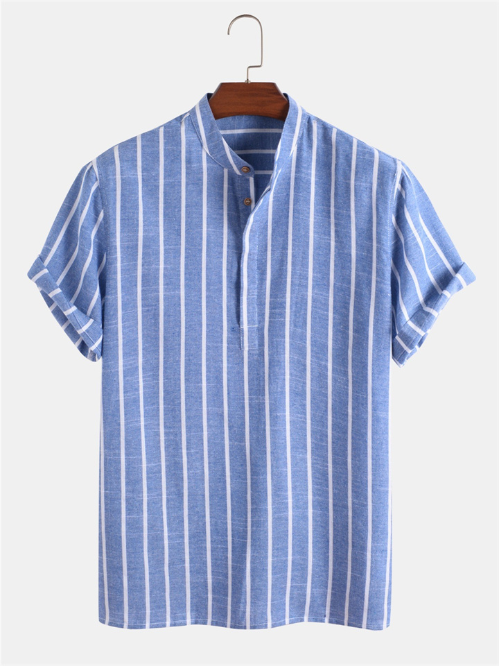 Summer Men's Short-sleeved Shirt Striped Short-sleeved Cotton Shirt