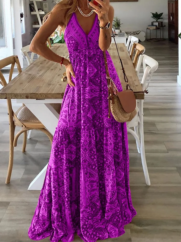 Bohemian Maxi Dress Women Backless Sexy Spaghetti Strap Lady Summer Long Dress Woman Beach Dresses Femme Robes Vestidos De Festa