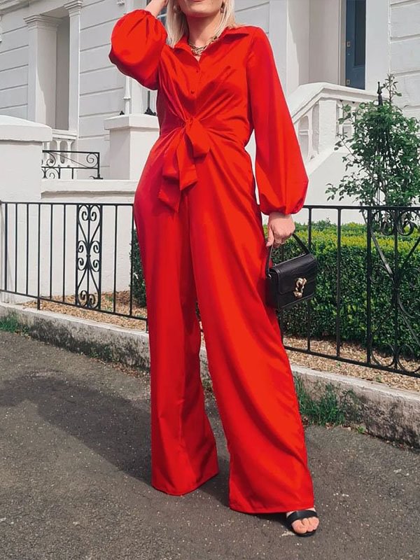 Ladies Elegant Fashion Solid Color Long Sleeve Jumpsuit