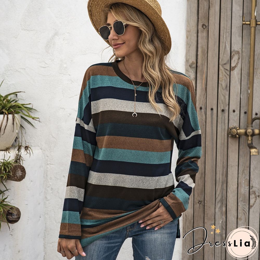 Basic Striped T-shirt Women Plus Size S-5XL Multi Colors Casual Cotton Stretchy Long Sleeve Tops Tee Spring Autumn