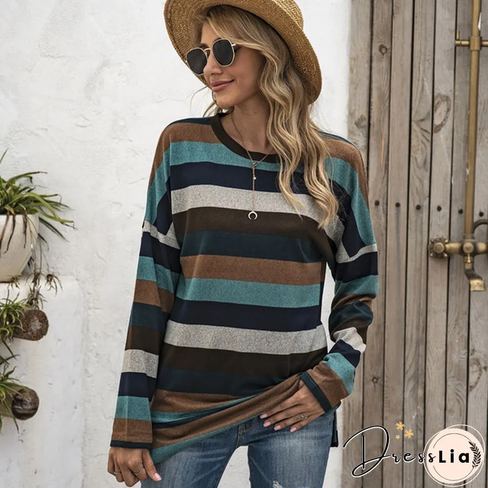 Basic Striped T-shirt Women Plus Size S-5XL Multi Colors Casual Cotton Stretchy Long Sleeve Tops Tee Spring Autumn
