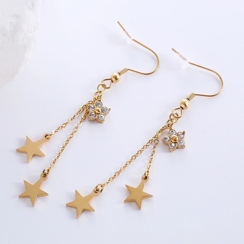 1 Pair Elegant Luxurious Classic Style Star Tassel Butterfly Inlay 304 Stainless Steel Zircon Drop Earrings