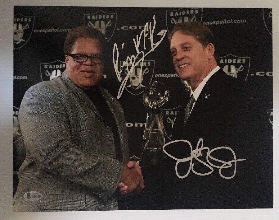 JACK DEL RIO REGGIE MCKENZIE Signed 11x14 Photo Poster painting Oakland Raiders BECKETT COA