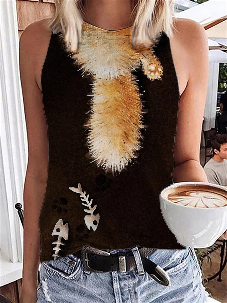 Funny Greedy Cat Graphic Tank Top