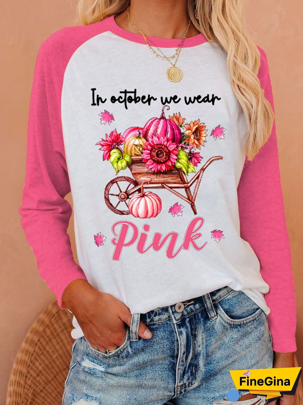 Women's In October We Wear Pink Print T-Shirt