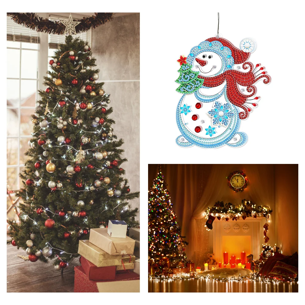 DIY Christmas Snowman Single Sided Special Shape Diamond Art Hanging Lamp Diamond Art Handmade Craft(Without Battery)