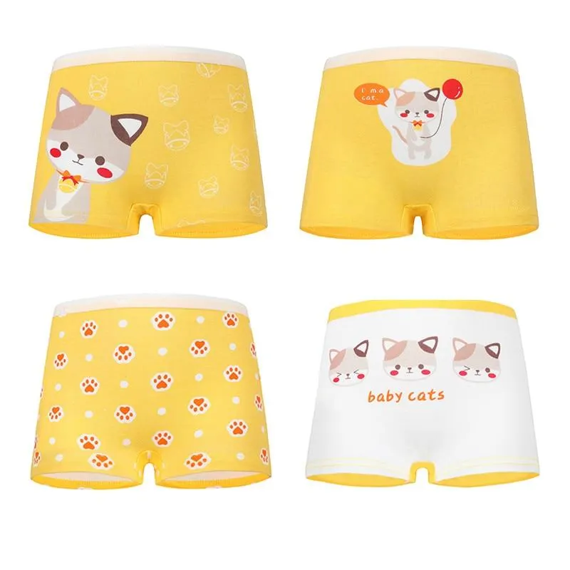 4 Pieces/Lot 2-12Y Children Underwear High Quality Cotton Girls Panties Cute Cat Pattern Kids Boxer Briefs Child Soft Girl Pants