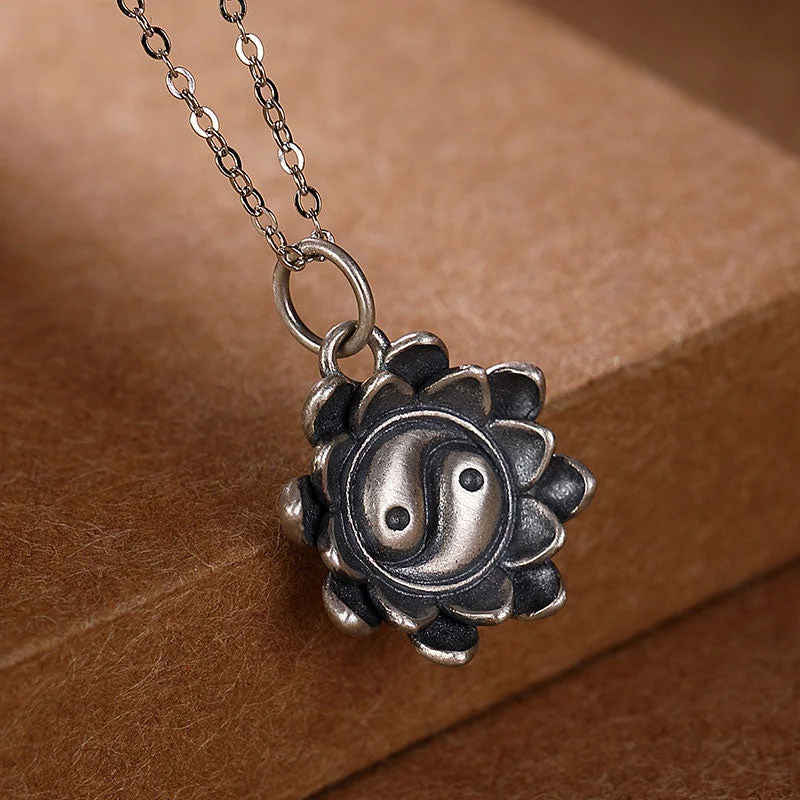 Lotus Yin Yang Pattern 925 Sterling Silver Enlightenment Necklace Pendant